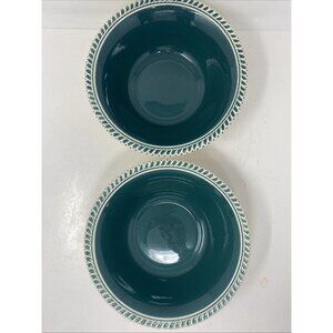 Set Of 2 Vintage Harkerware Corinthian Teal Green 9” Round Serving Bowls Harker